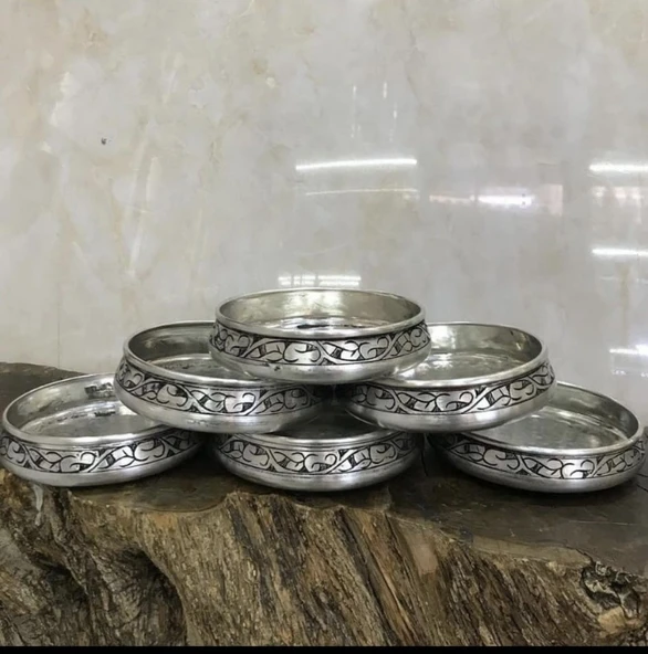 DMT Gaziantep Bakır 6'lı Kahvaltı Tabağı Seti Kahvaltı Kasesi Çerezlik Seti El İşlemesi ÇAP:10 CM