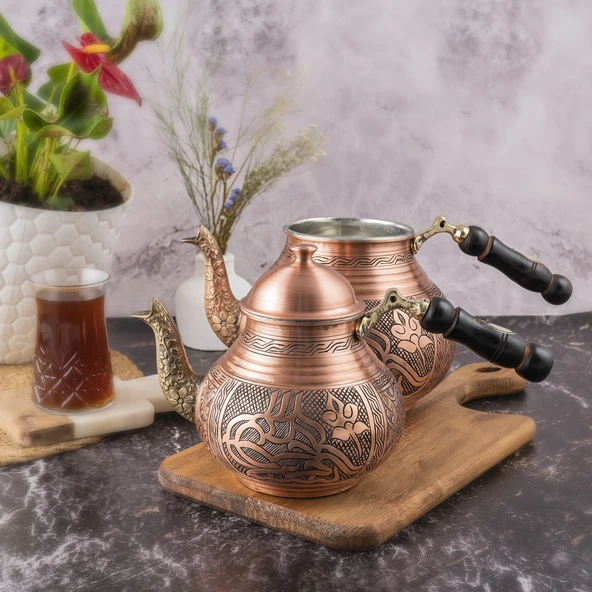 DMT COPPER Gaziantep Bakır Çaydanlık Takımı AĞIR El İşlemeli TUĞRA MODELİ - 2