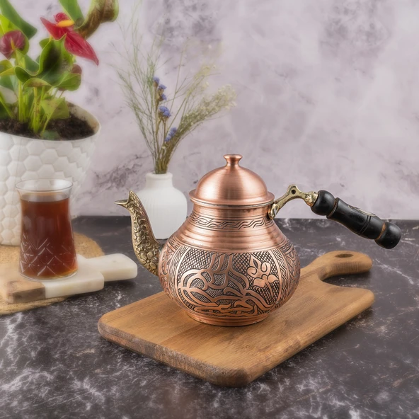 DMT COPPER Gaziantep Bakır Çaydanlık Takımı AĞIR El İşlemeli TUĞRA MODELİ - 5
