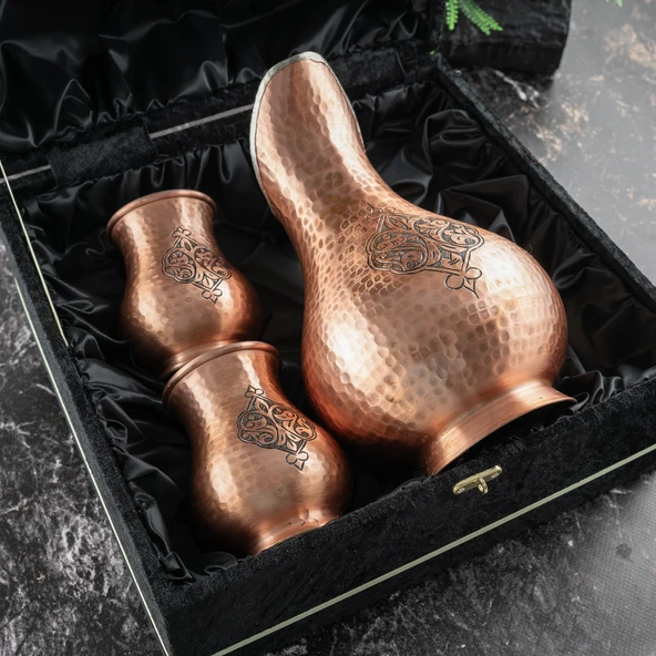 Dmt Copper Gaziantep Bakır El Dövmesi Işlemeli Otantik Sürahi-Bardak Seti (OTANTİK KUTULU)Hediyelik - 3