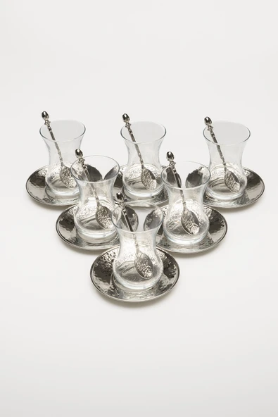 Gaziantep Bakır El Dövmesi Çay Seti Takımı&Çay Sunum Setİ 6 kişilik 18 PARÇA(6 BARDAK HEDİYELİ)