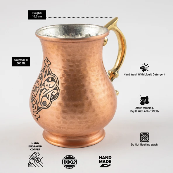 DMT COPPER Gaziantep Bakır El Yapımı Kupa El İşlemeli Bardak (OTANTİK KUTULU)Hediyelik - 3