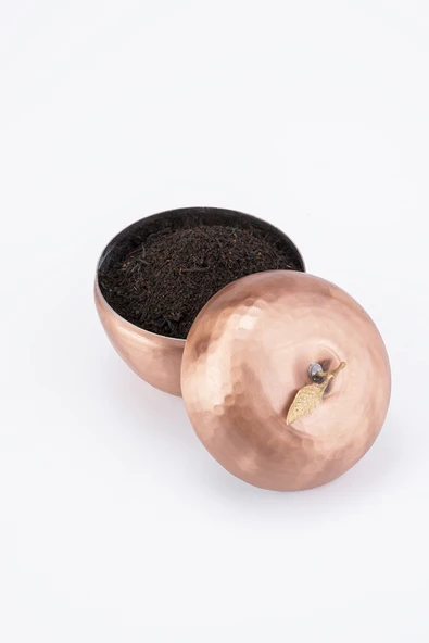 EL İŞİ BAKIR BAHARATLIK TUZLUK BİBERLİK ELMA MOTİF OTANTİK GÖRÜNÜM EL DÖVMESİ (ÇAP 6,5 CM) - 2