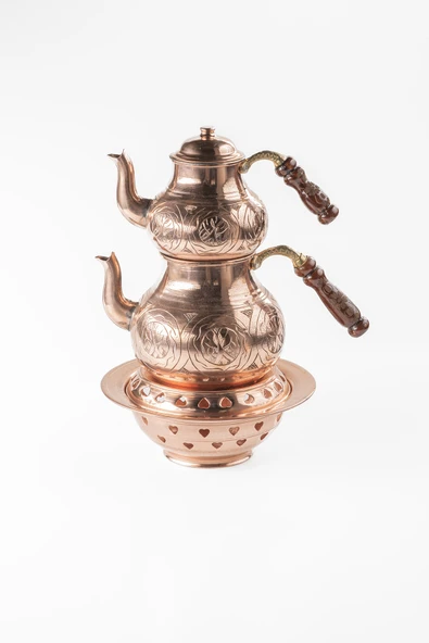 BÜYÜK BOY Gaziantep Bakır Çaydanlık Takımı ve Balkon Sefası Takımı Komple EL KESKİ İŞLEMELİ