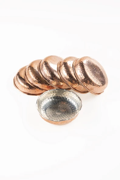 DMT COPPER GAZİANTEP DÖVME BAKIR ÇEREZLİK SETİ KAHVALTILIK KURUYEMİŞ REÇEL 6 'LI SET(10cm X 3cm)