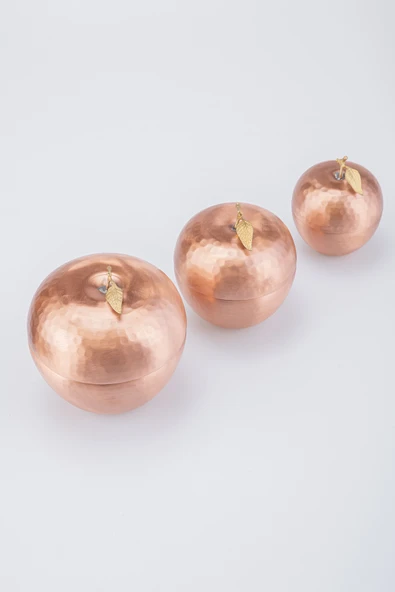 EL İŞİ BAKIR BAHARAT TAKIMI 3 LÜ ELMA MOTİF  EL DÖVMESİ DEKORATİF Yükseklik  1=6,5cm 2=8,5c 3=10,5cm - 2