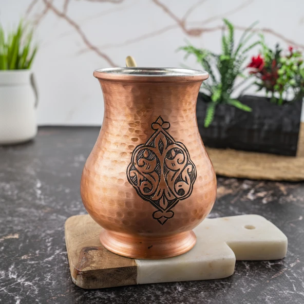 DMT COPPER Gaziantep Bakır El Yapımı Kupa El İşlemeli Bardak (OTANTİK KUTULU)Hediyelik - 5