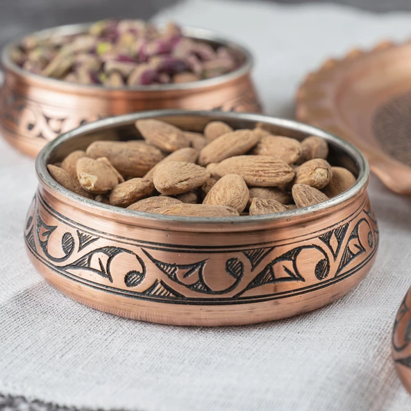 Dmt Gaziantep Bakır Kahvaltı Tabağı Seti Kahvaltı Kasesi Çerezlik Seti El Işlemesi(KUTULU-TEPSİLİ) Çap:11 Cm - 3