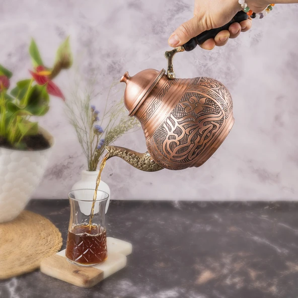 DMT COPPER Gaziantep Bakır Çaydanlık Takımı AĞIR El İşlemeli TUĞRA MODELİ - 3
