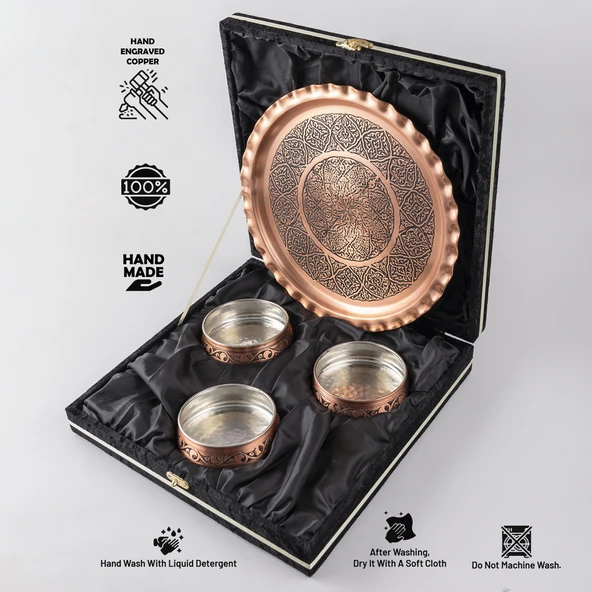 Dmt Gaziantep Bakır Kahvaltı Tabağı Seti Kahvaltı Kasesi Çerezlik Seti El Işlemesi(KUTULU-TEPSİLİ) Çap:11 Cm - 2