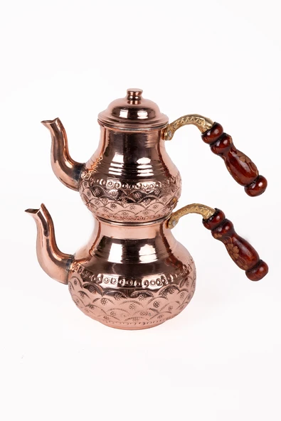 DMT GAZİANTEP BAKIRDAN BAKIR ÇAYDANLIK EL İŞLEMELİ YÜZEYİ VE ÖZEL KULPLU TOPLAM BOY :21 cm En:Alt 11 cm üst 10 cm - 2