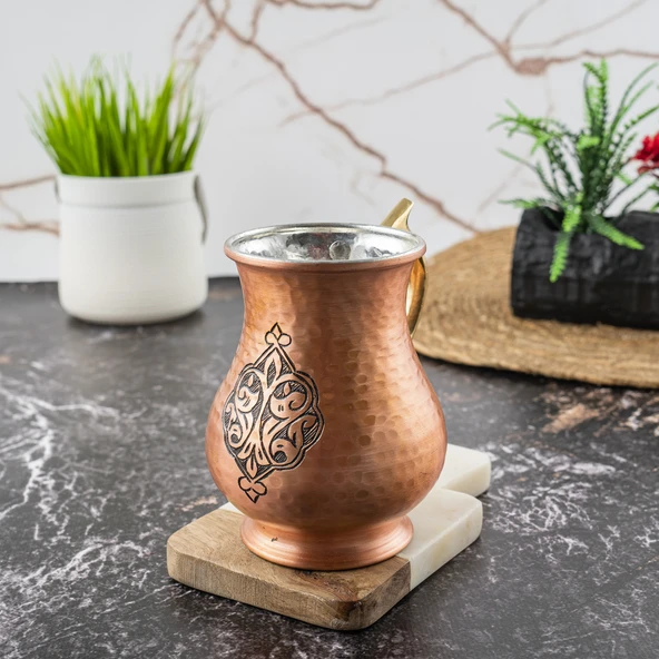 DMT COPPER Gaziantep Bakır El Yapımı Kupa El İşlemeli Bardak (OTANTİK KUTULU)Hediyelik