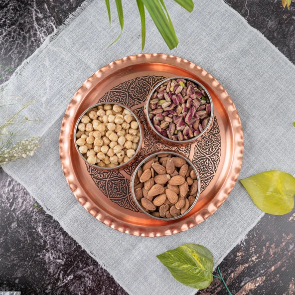 Dmt Gaziantep Bakır Kahvaltı Tabağı Seti Kahvaltı Kasesi Çerezlik Seti El Işlemesi(KUTULU-TEPSİLİ) Çap:11 Cm - 7