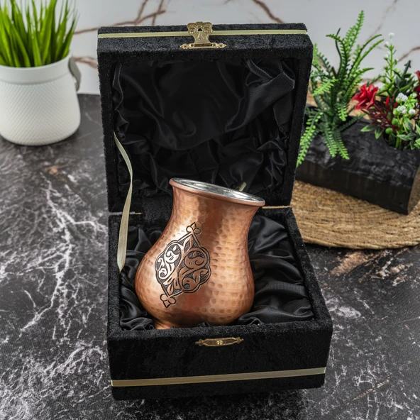 DMT COPPER Gaziantep Bakır El Yapımı Kupa El İşlemeli Bardak (OTANTİK KUTULU)Hediyelik - 4