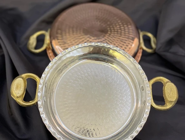 Gaziantep 21 cm Bakır EL Dövmesi Sahan Omlet Yumurta Tavası Mıhlama Sahan 1.sınıf (kalaylı)ÇİRTİKLİ - 3