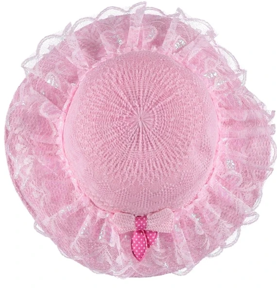 Kız Çocuk Hasır Fötr Plaj Şapka Tüllü Rattan Model 4/8 YAŞ