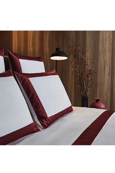 Çift Kişilik Pamuk Saten Nevresim Takımı Bordo Beyaz - 3