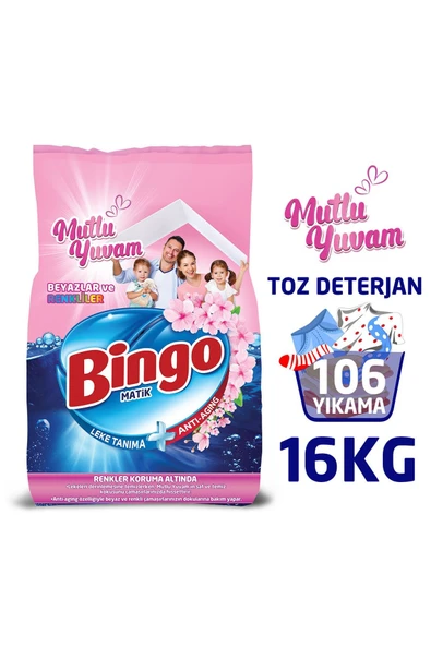 Bingo Matik 8 Kg Mutlu Yuvam Renkliler Ve Beyazlar Toz Çamaşır Deterjanı Ekonomi Paketi 2'li