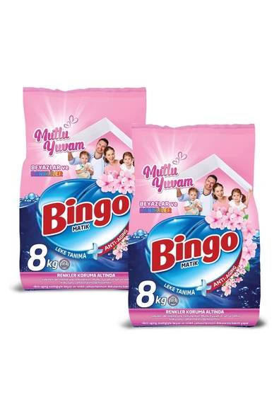 Bingo Matik 8 Kg Mutlu Yuvam Renkliler Ve Beyazlar Toz Çamaşır Deterjanı Ekonomi Paketi 2'li - 2