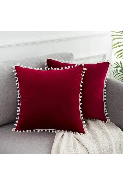 Bordo Renk Ponponlu Kirlent Ve Kılıfı