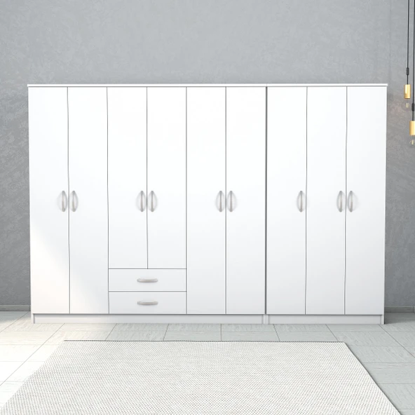 Nisa 9 Kapılı 2 Çekmeceli 13 Raflı Geniş Gardrop Beyaz - GRD1301 - 2