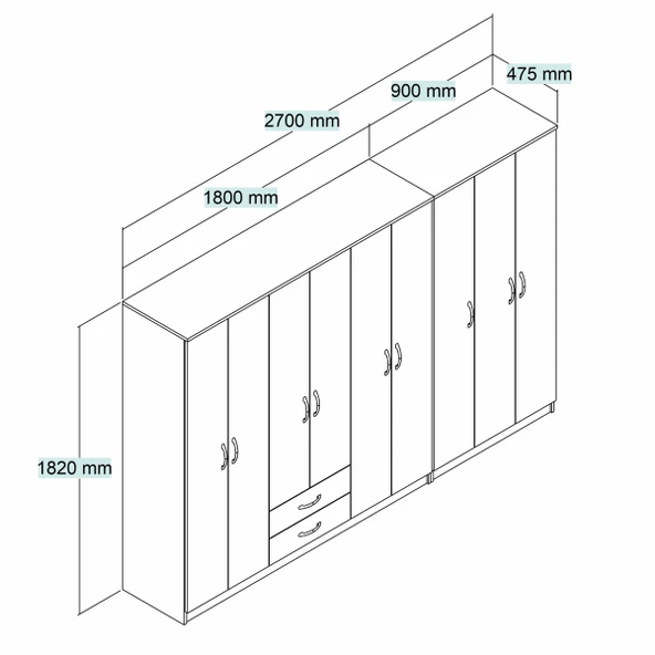 Nisa 9 Kapılı 2 Çekmeceli 13 Raflı Geniş Gardrop Beyaz - GRD1301 - 4