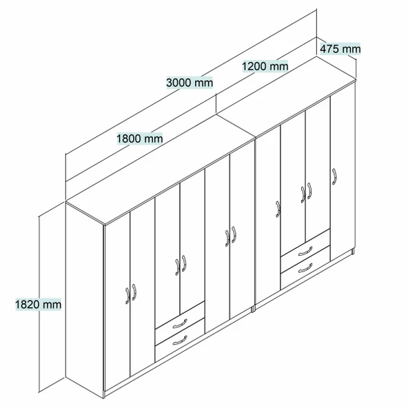 Nisa 10 Kapılı 4 Çekmeceli 16 Raflı Geniş Gardrop Beyaz - GRD1401 - 4