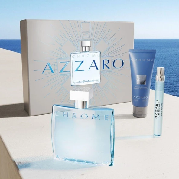Azzaro Chrome 75 ml Shampoo+EDT 100 ml+EDT 10 ml Erkek Parfüm Seti - 2