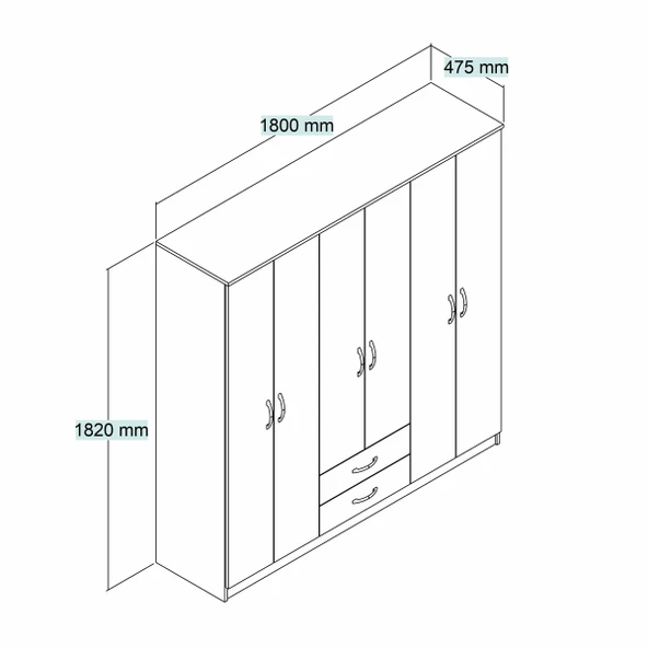 Nisa 6 Kapılı 2 Çekmeceli 7 Raflı Geniş Gardrop Çam - GRD1102 - 4