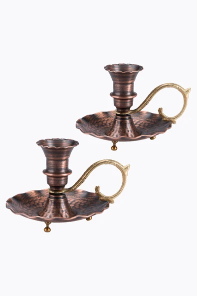 2'Lİ SET Gaziantep Bakır ŞAMDAN SET Şamdan-Mumluk set El işlemesi dövmesi yük:9,5 cm kalınlık:0,80mm - 2