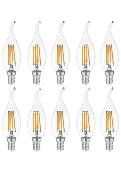 Heka Filament Rustik LED Ampul Kıvrık Uç 8W 3000K E14 Gün Işığı 10'lu ERD-36