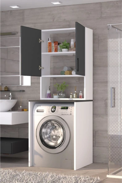 Üst Dolaplı Çok Amaçlı Çamaşır Makinesi Dolabı Antrasit - 2