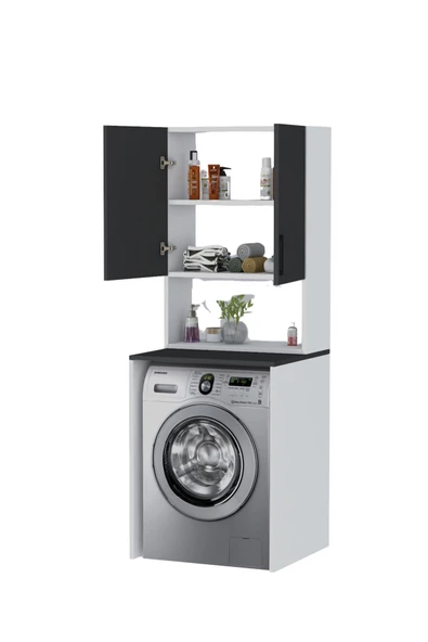 Üst Dolaplı Çok Amaçlı Çamaşır Makinesi Dolabı Antrasit - 5