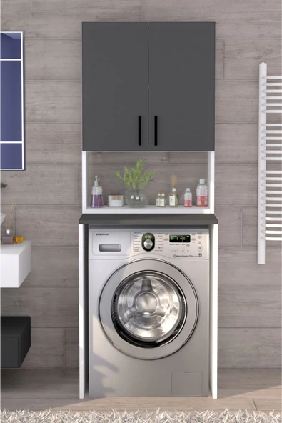 Üst Dolaplı Çok Amaçlı Çamaşır Makinesi Dolabı Antrasit