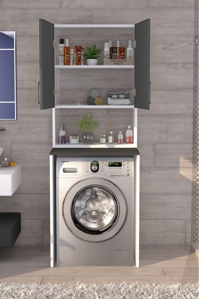 Üst Dolaplı Çok Amaçlı Çamaşır Makinesi Dolabı Antrasit - 4