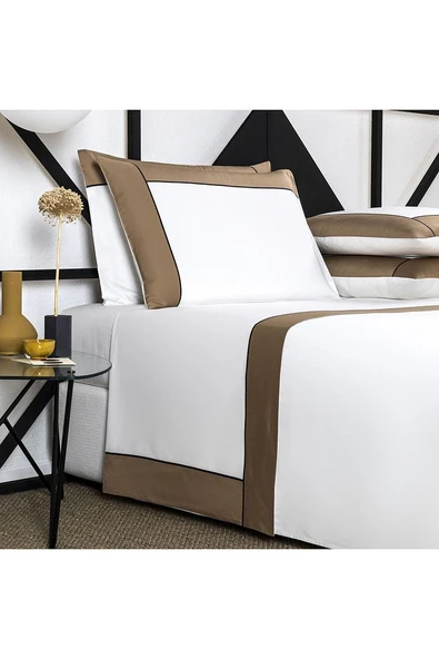 Çift Kişilik Pamuk Saten Nevresim Takımı Açık Kahve Beyaz - 5