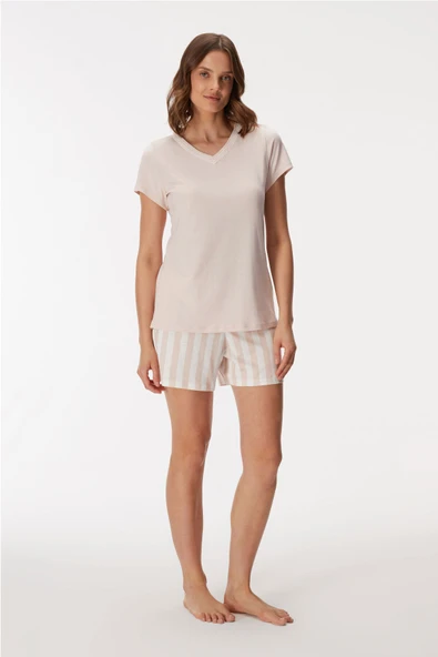 MAN11407 11407 Kadın T-Shirt ve Şort Takım - Resim 4