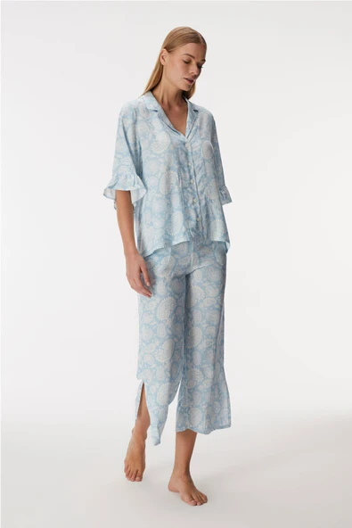 MAN11353 11353 Kadın Kısa Kol Gömlek ve Pantolon Takım - 5