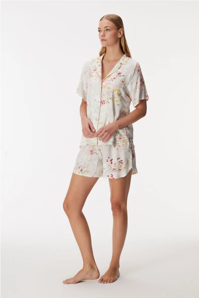 MAN11355 11355 Kadın Kısa Kol Gömlek ve Şort Takım - 5