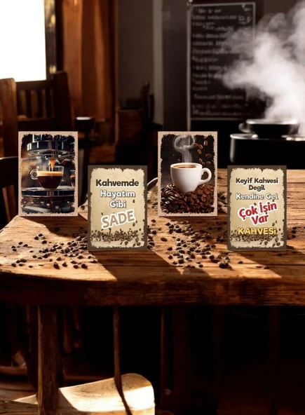 4 Parça Dekoratif A4 Mdf Tablo, Cafe Tabloları , Kahve Köşesi Tabloları , Duvar Tabloları , Çerçeve Görünümlü Dekoratif Hediyelik - 2