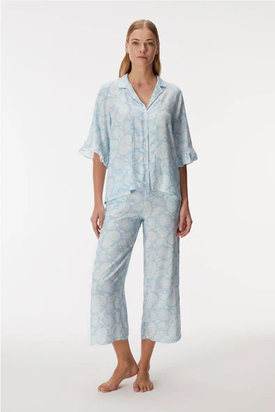 MAN11353 11353 Kadın Kısa Kol Gömlek ve Pantolon Takım - 6