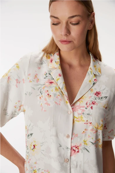 MAN11355 11355 Kadın Kısa Kol Gömlek ve Şort Takım - Resim 11