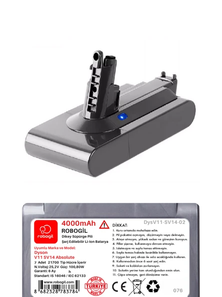 Dyson V11 SV14 Absolute 4000mAh Uyumlu Pil Paketi / Bataryası DysV11-SV14-02 - 2