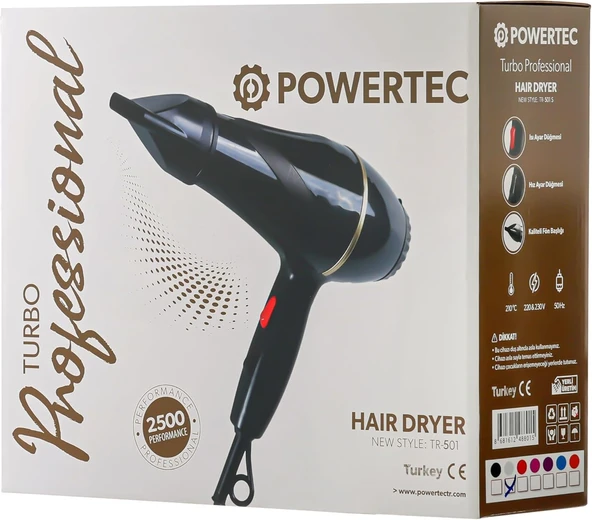 Powertec TR-501 Saç Kurutma Fön & Saç Kurutma Makinesi Siyah - 4