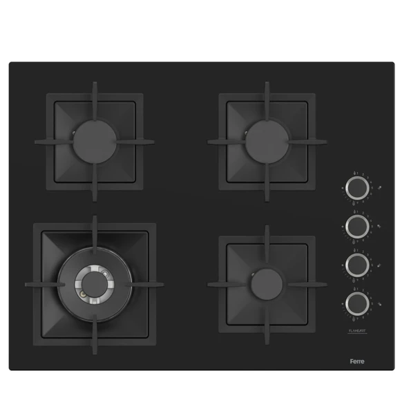 Ferre SC405 65 CM Wok Gözlü Siyah Cam Ankastre Ocak (Döküm Izgara)