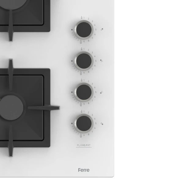 Ferre SC406 65 CM Wok Gözlü Beyaz Cam Ankastre Ocak (Döküm Izgara) - Resim 5