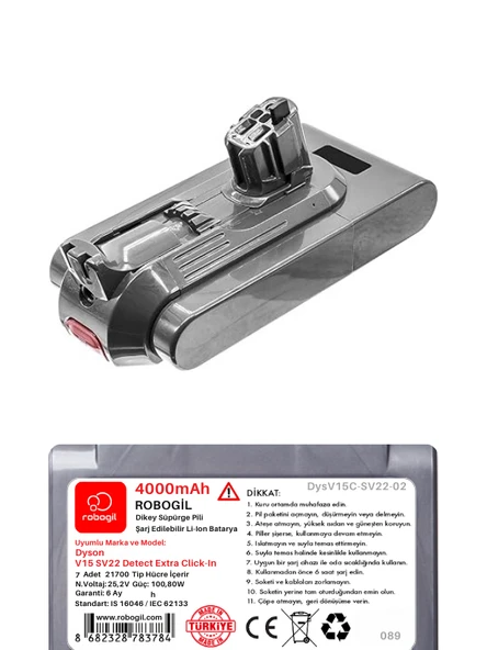 Dyson V15C SV22 Detect Extra Click-In4000mAh Uyumlu Pil Paketi / Bataryası DysV15C-SV22-02 - 2