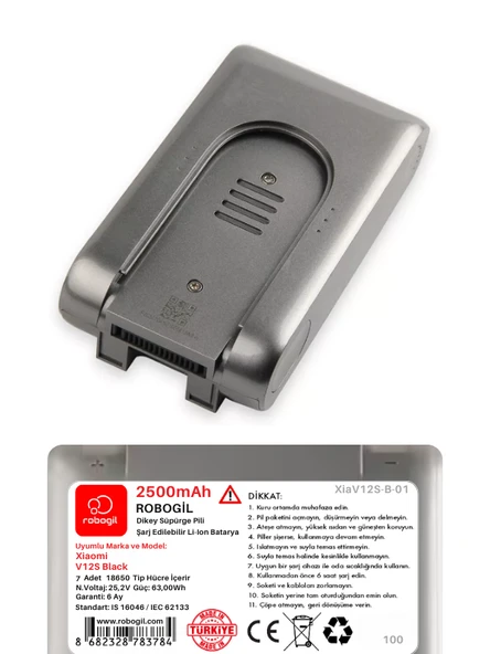 Xiaomi V12S Black Handheld Cordless Vacuum 2500mAh Uyumlu Pil Paketi / Bataryası XiaV12S-B-01 - Resim 2