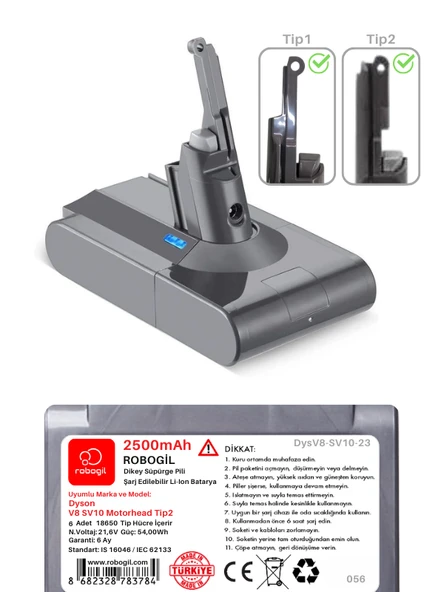 Dyson V8 SV10 Motorhead Tip22500mAh Uyumlu Pil Paketi / Bataryası DysV8-SV10-23 - 2