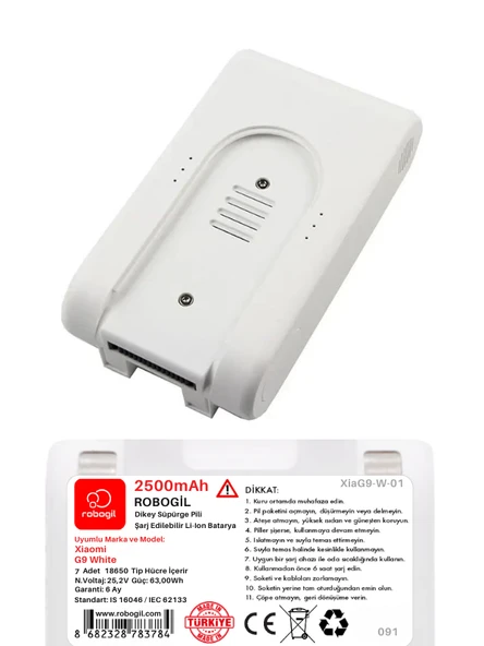 Xiaomi G9 White Handheld Cordless Vacuum 2500mAh Uyumlu Pil Paketi / Bataryası XiaG9-W-01 - Resim 2